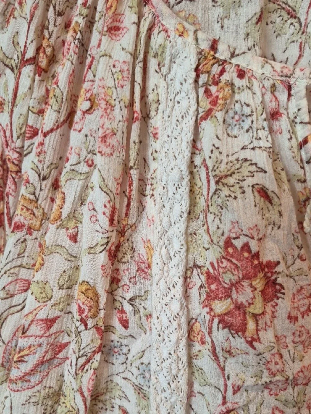 Chaps Cream Floral Tie-Front Peasant Tunic - Picture 4 of 10